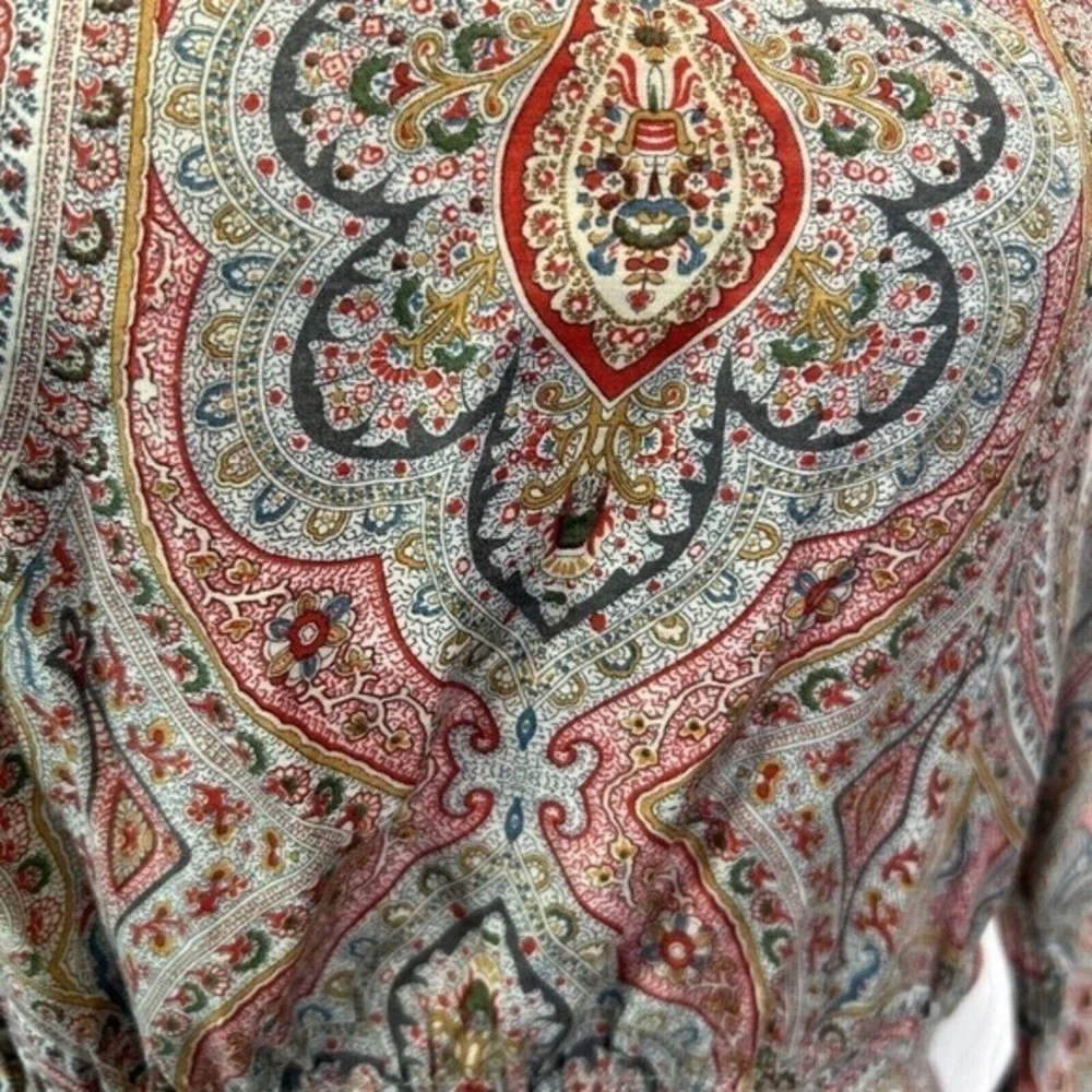 Zara Woman Medium Paisley Silk‎ Blend V-Neck Elastic Waist Boho Mini Dress M